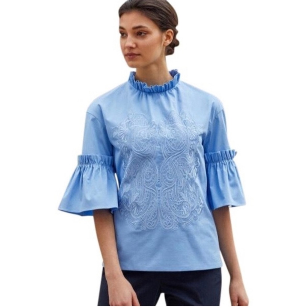 NWOT Darling Ted Baker Pale Blue Cottoned Glarina Top Sz 1… US4